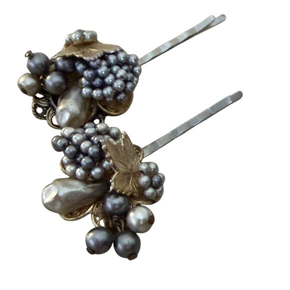 Bridal Hair Pins Grey Silver Beaded Mirium Haskel Vintage Inspired Wedding Glam - Picture 7 of 7